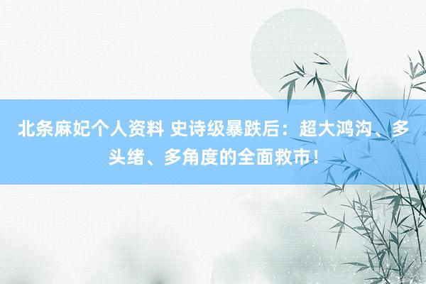 北条麻妃个人资料 史诗级暴跌后：超大鸿沟、多头绪、多角度的全面救市！
